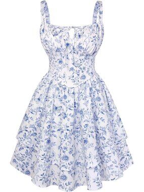 Floral Mini Corset Dress with Pockets for Women & Teens - Cute Sundress